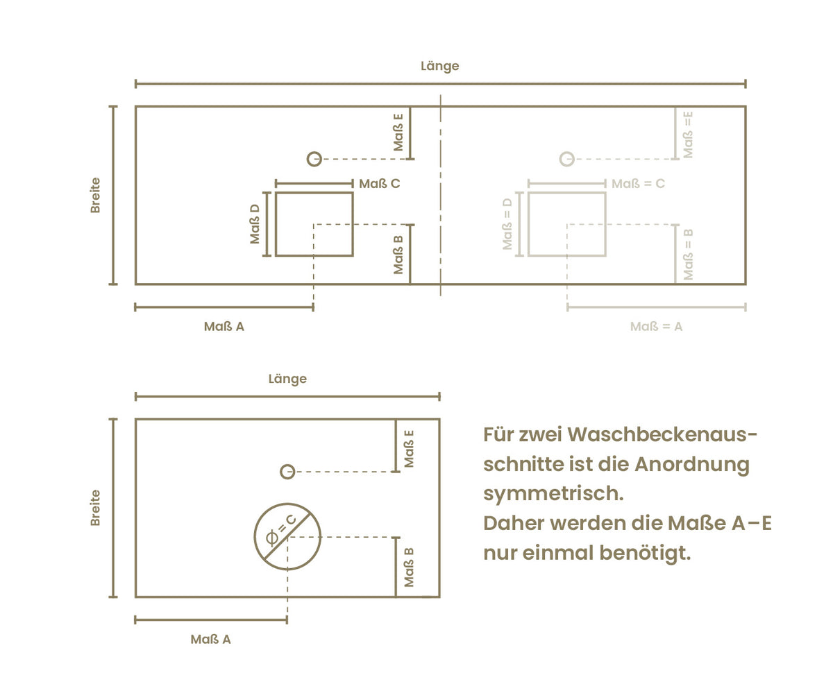 Skizze als Ausmessanleitung für Waschtischplatte 