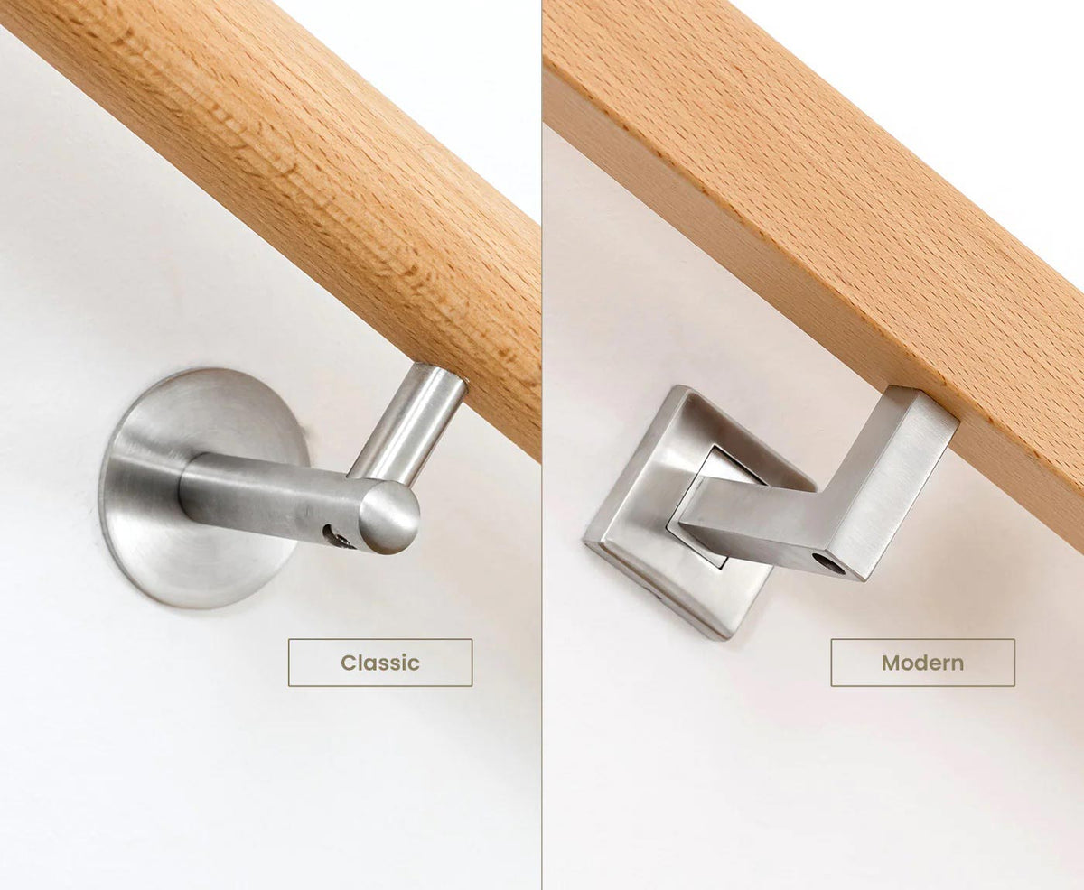 Vergleich der Edelstahl-Handlaufhalter Classic und Modern.