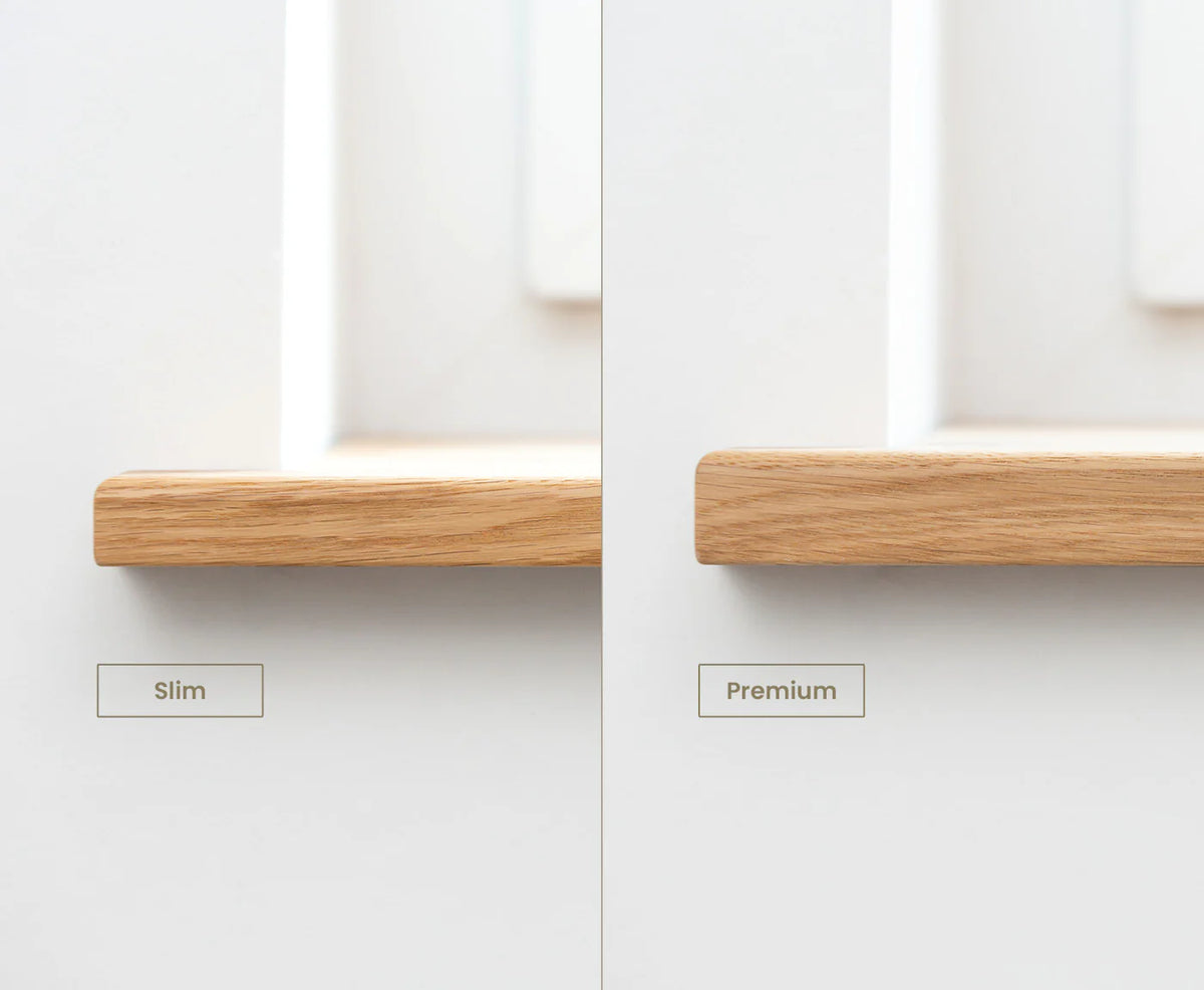 Vergleich der wählbaren Holzstärke - Slim und Premium.